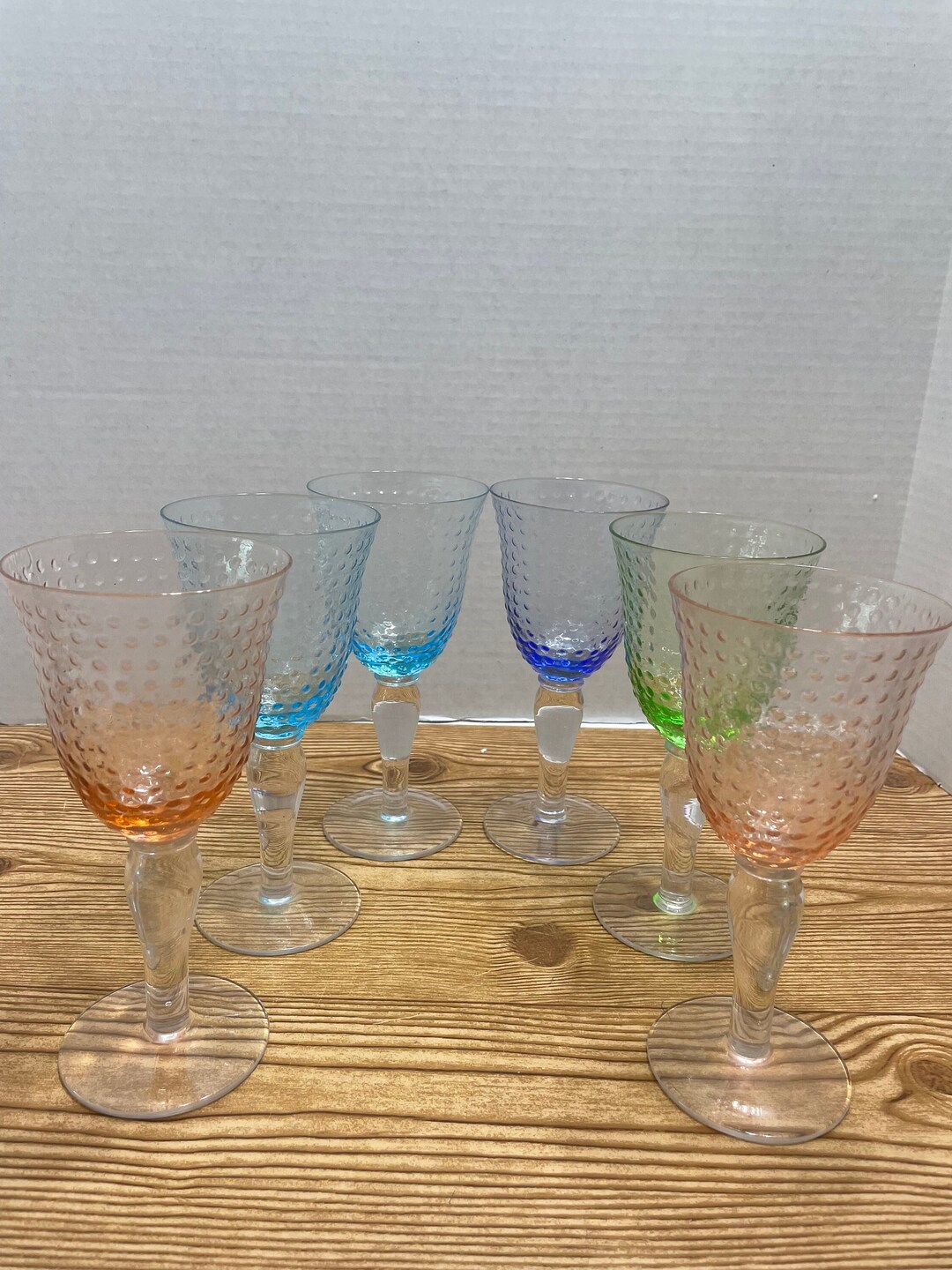 6 Vintage Bubble Glass Goblets Gibson Colonial Beaded Dots Hobnail Etsy