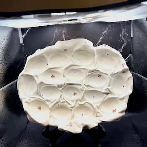 Ceramic egg plate unusual rectangle hearts and dots