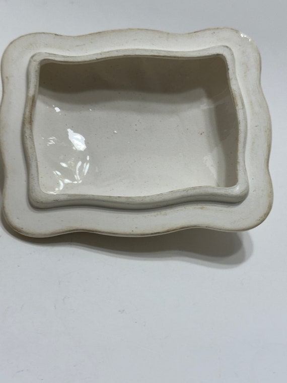 Vintage ceramic trinket box white with gold and p… - image 7