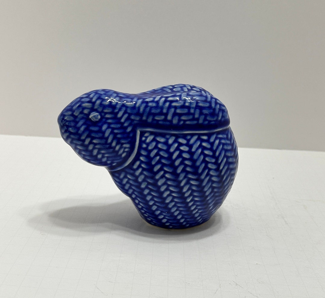 Rabbit Cobalt Blue Ceramic Herringbone Rabbit Figurine Studio Potters ...