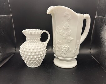 Choice milk glass pitcher Fenton hobnail Westmoreland paneled grape