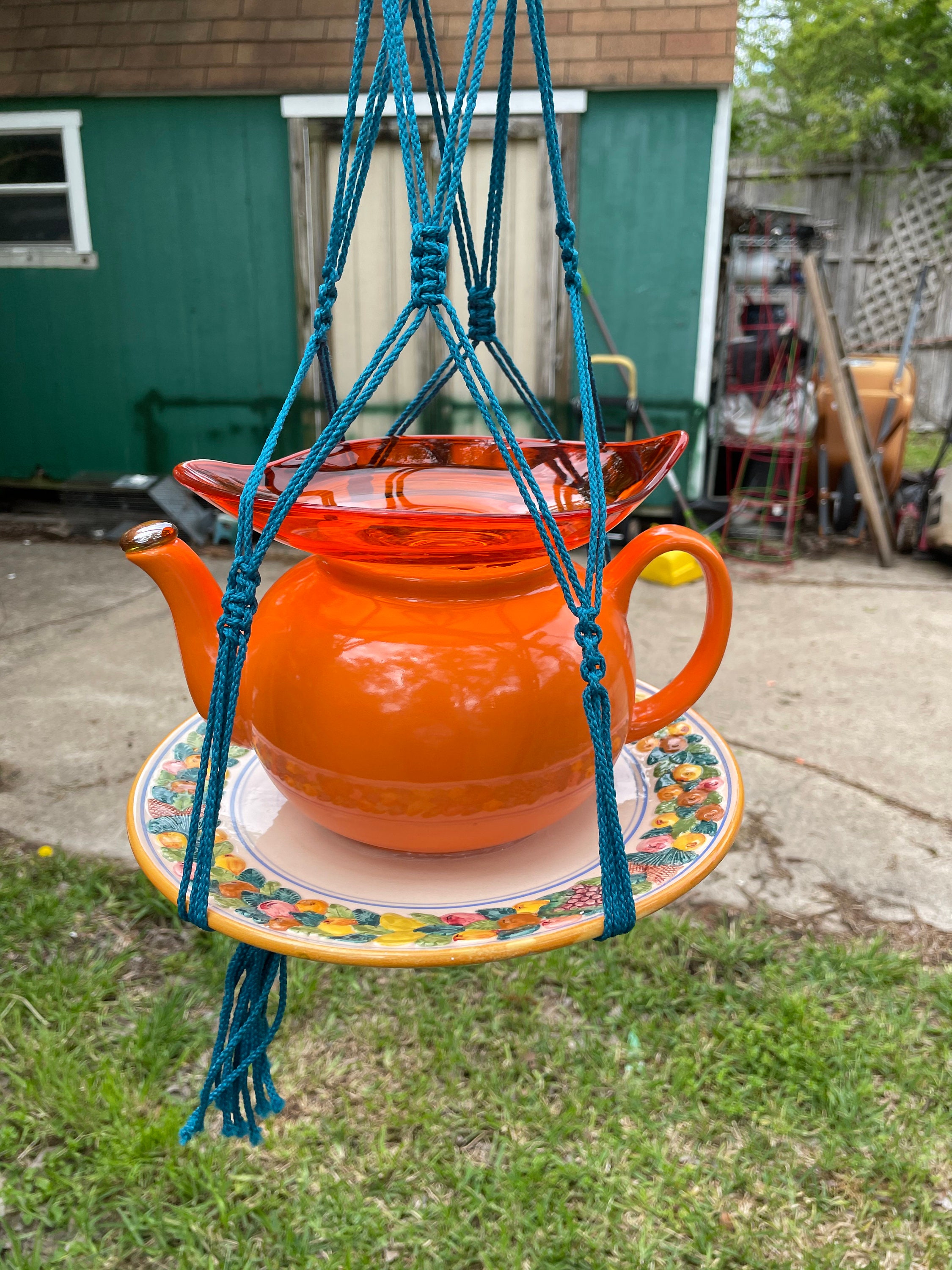 Teapot bird feeder orange vintage Mothers day gift birthday Etsy