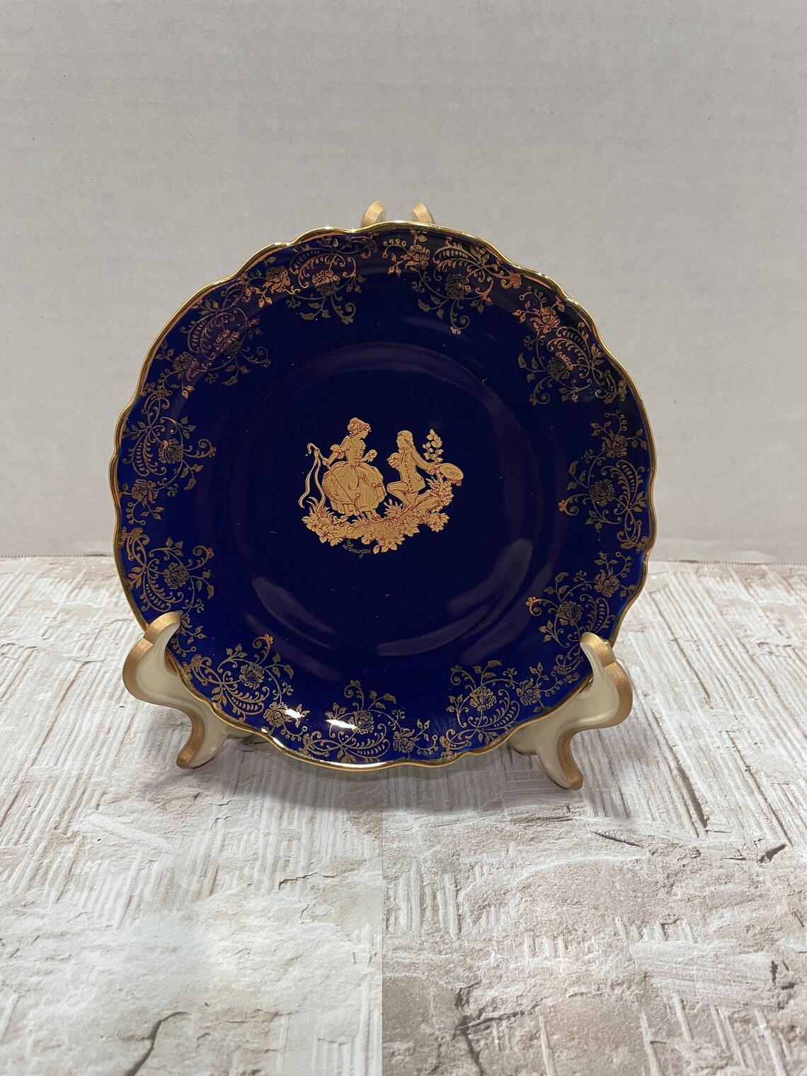 Limoges Blue With Gold Decor Decorative Plate Shepardess With Etsy
