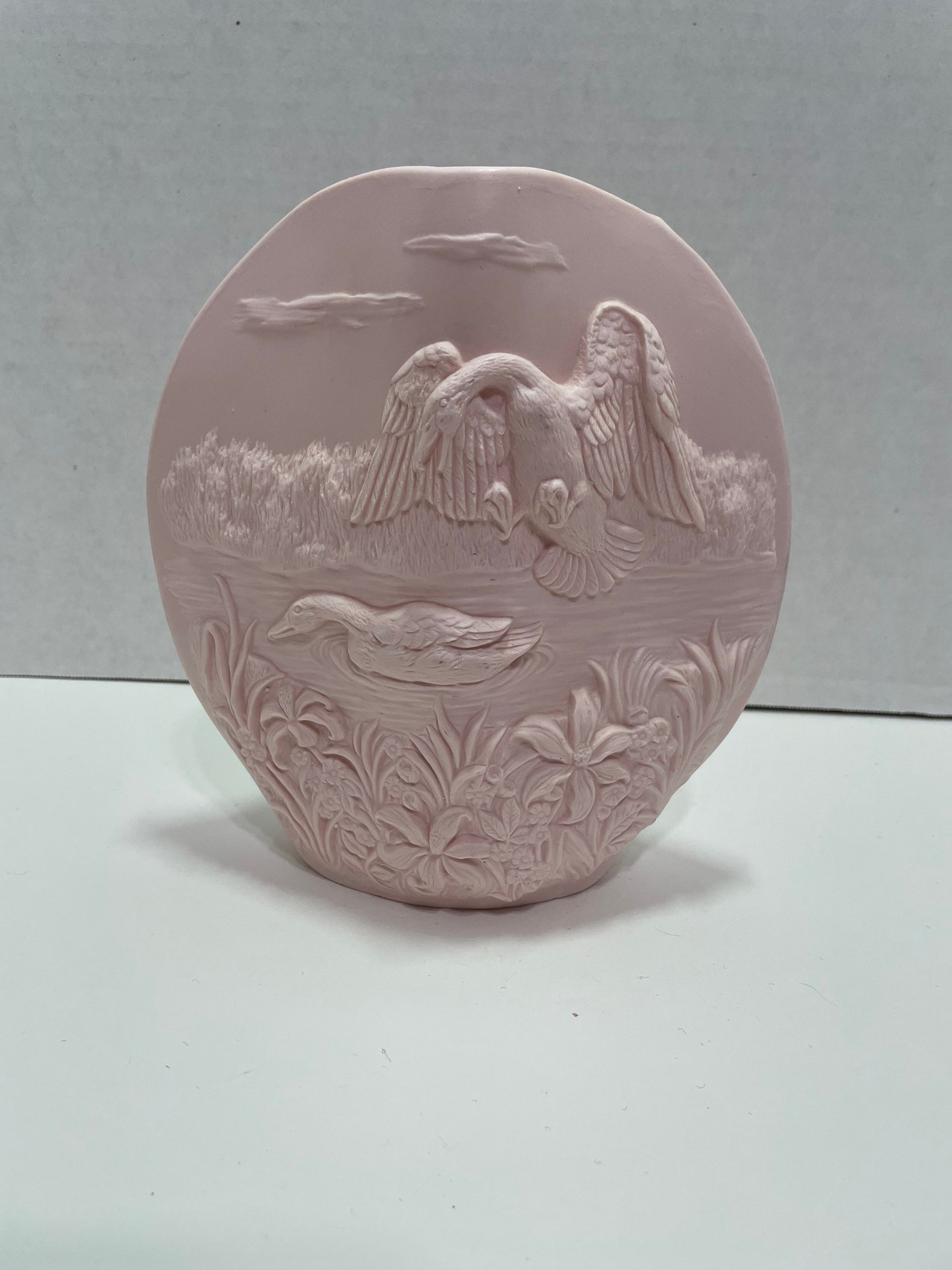 Light Pink Bisque Vase Glazed Inside Raised Relief Ducks in Etsy