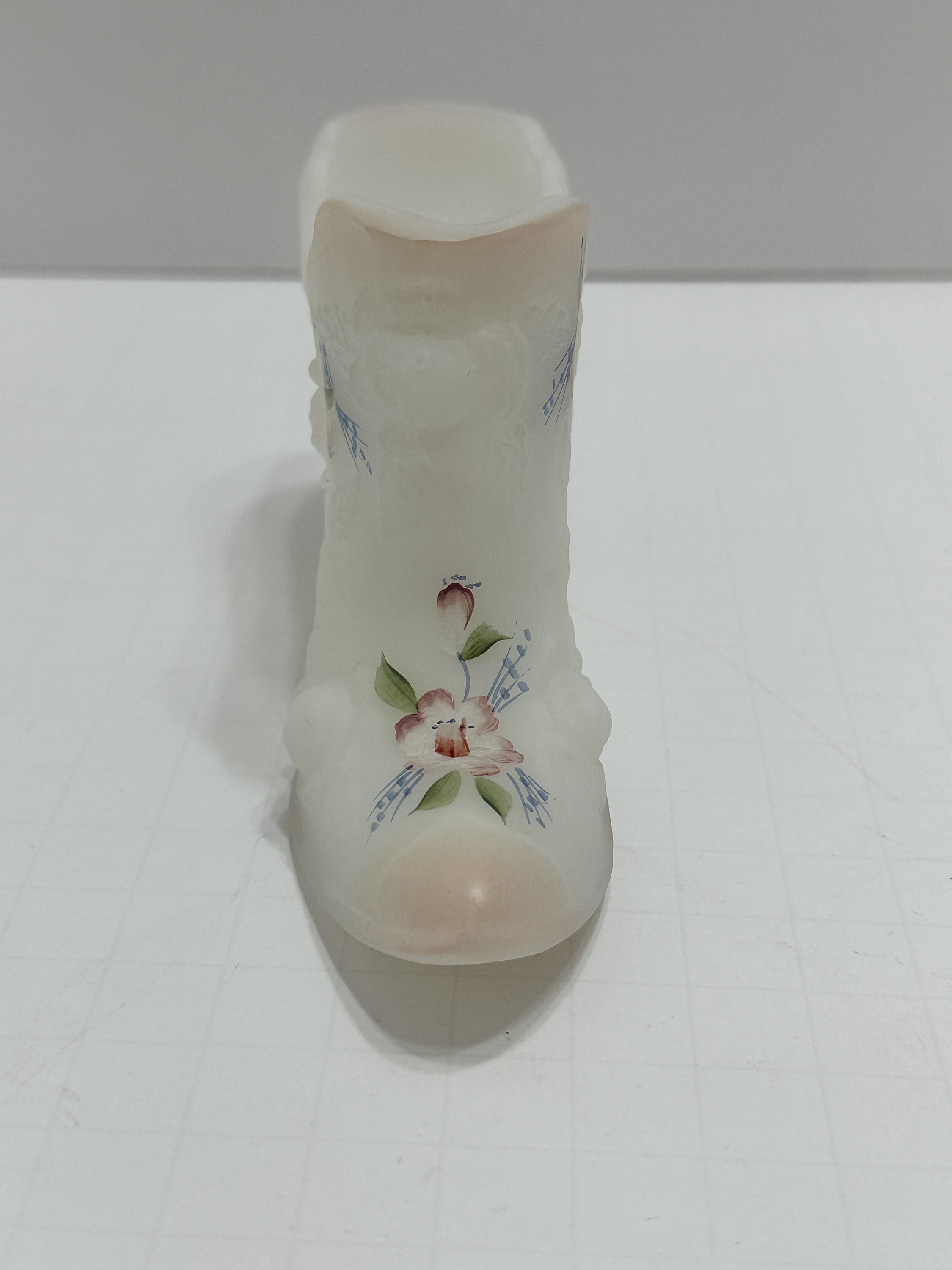 Fenton White Satin Shoe Toothpick Hand Painted Cabbage Rose Signed S ...