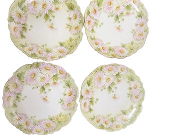 hand painted porcelain plates with daisy's P T Germany Tettau Porcelain Factory 1902-1915
