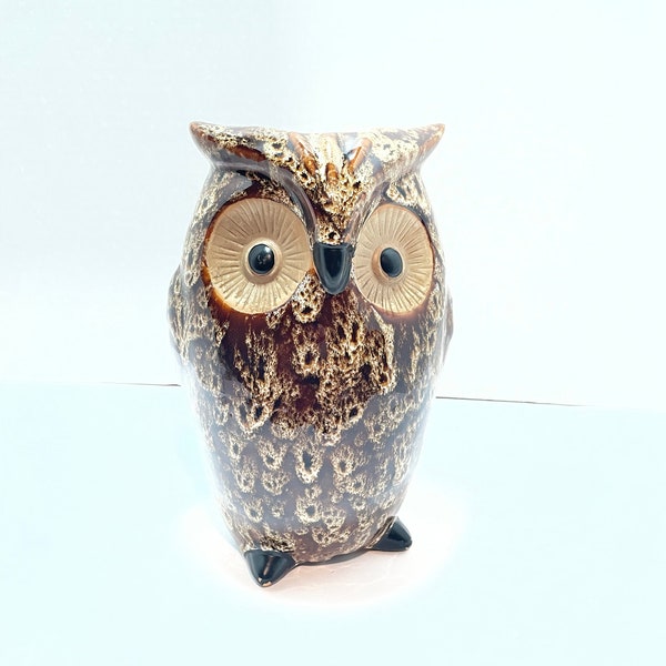 Owl figurine vase brown Hosley ceramic