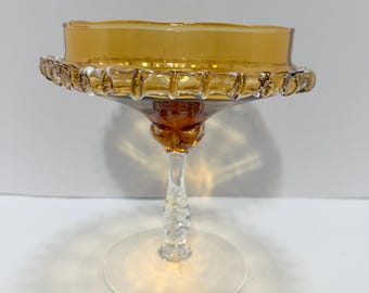 Italian Empoli art glass candy dish amber missing lid as is