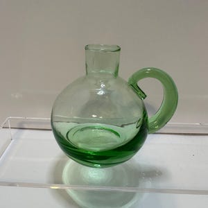 Green glass hand blown jug pitcher with handle
