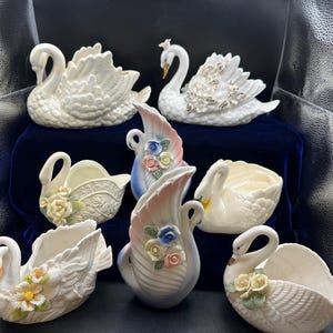 Swan porcelain bone china planter&#39;s trinket dishes toothpick matchstick decor