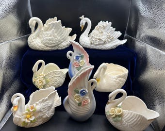 Swan porcelain bone china planter's trinket dishes toothpick matchstick decor