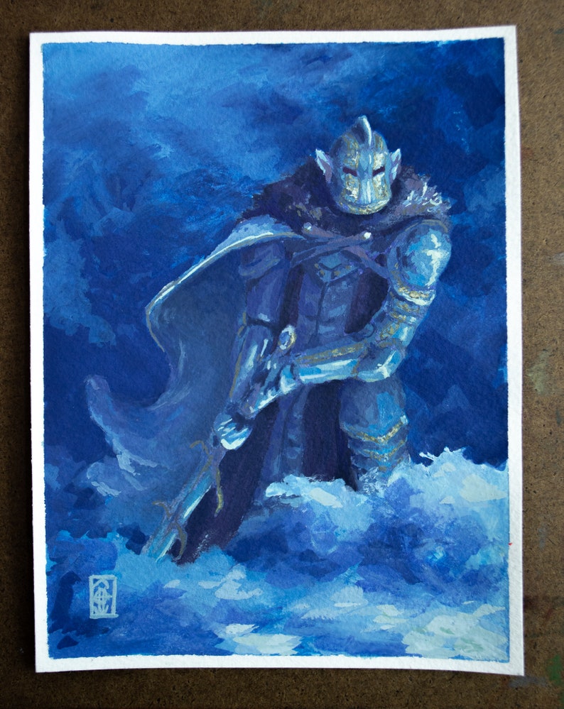 Original Gouache Illustration 4.5x6 Kight of the Winter Sun