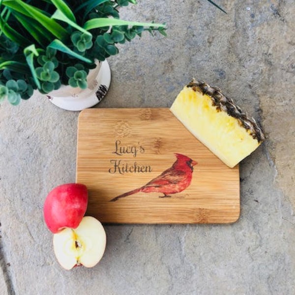 Personalized Bamboo Cutting Board | Cardinal Printed Design | Customize Gift with Name | Christmas Gift Idea