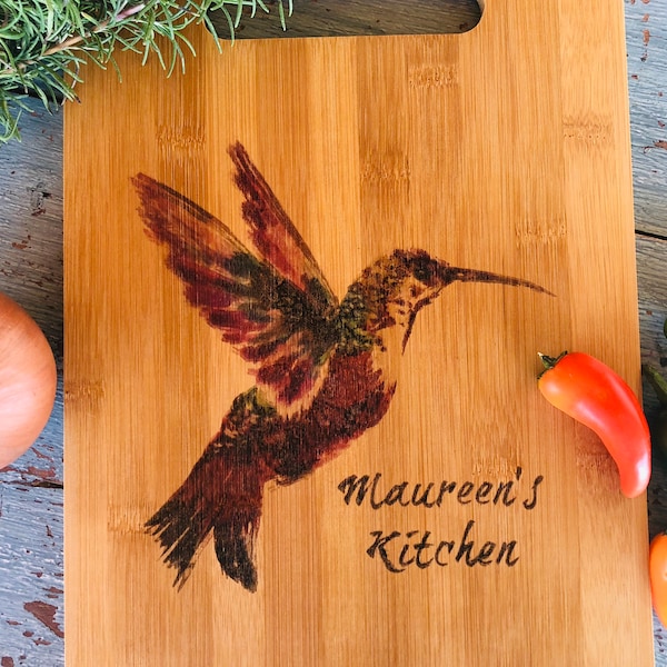 Personalized Gift Ideas for Hummingbird Lovers | Gifts for Clients, Christmas, Bamboo Cutting Board, Name Gift, Watercolor, Wedding