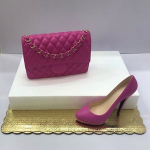 Matching Pink Set including Handbag & High Heel Shoe Cake Topper Keepsake Figurine