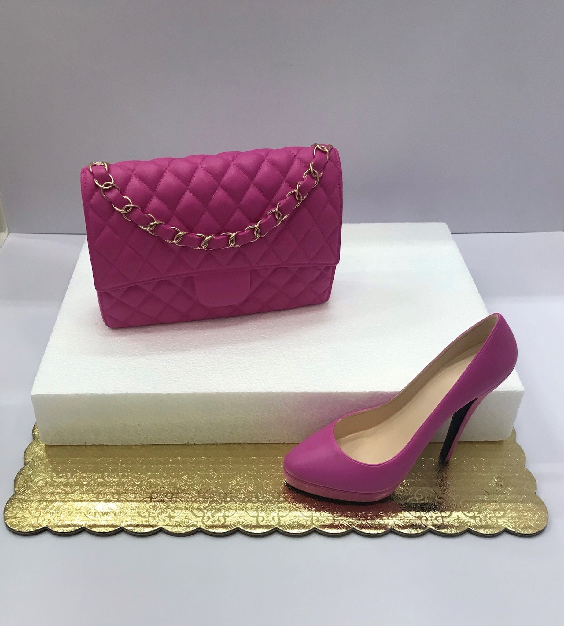 Matching Pink Set Including Handbag & High Heel Shoe Cake 