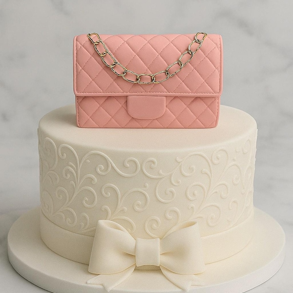 Light Pink Handbag Cake Topper with GOLD Chain