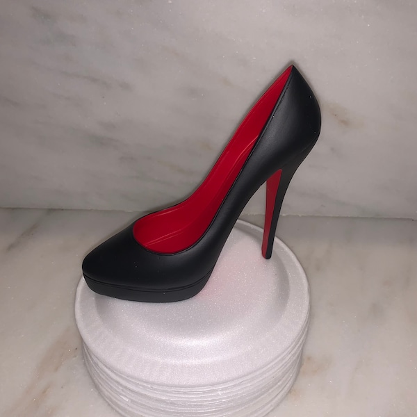 Black High Heel Shoe Cake Topper Cake Decorations (Black outside with Red Bottom & Red Inside)