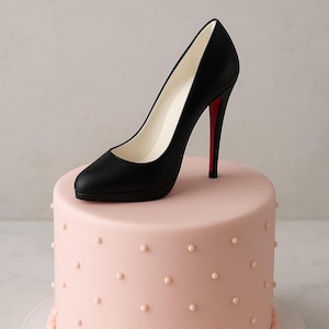Black High Heel Shoe Cake Topper Cake Decorations (Black outside with Red Bottom)