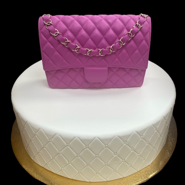 Bright Pink Handbag Cake Topper with GOLD Chain