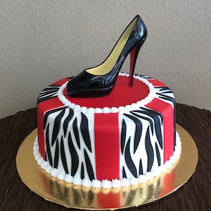 Black High Heel Shoe Cake Topper Cake Decorations (Black outside with Red Bottom & Red Inside)