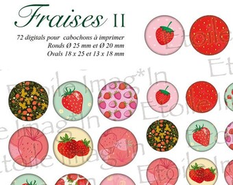 Planche 72 digitales * Fraise II * à imprimer pour cabochons