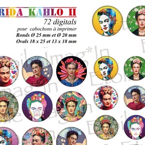 Planche 72 digitales Frida Kahlo II à imprimer pour cabochons image 1