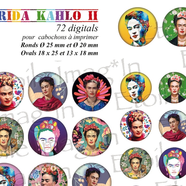 Planche 72 digitales * Frida Kahlo II* à imprimer pour cabochons