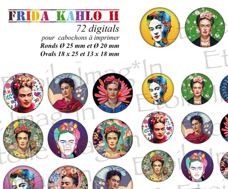 Planche 72 digitales Frida Kahlo II à imprimer pour cabochons image 1