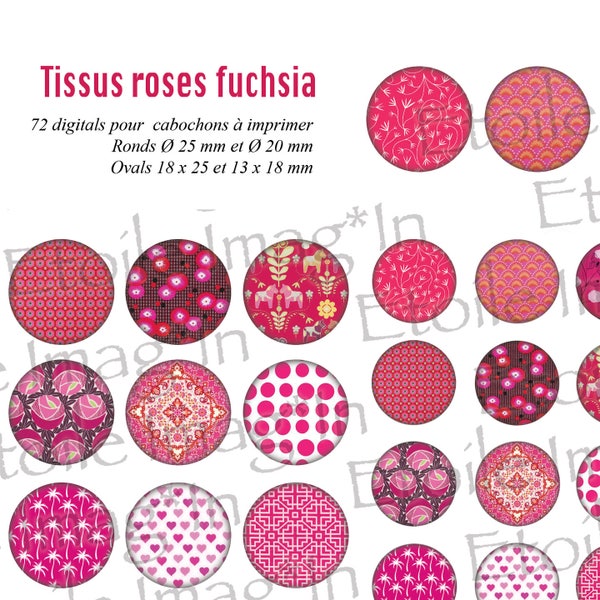 Planche 72 digitales * Tissus Roses Fuchsia * à imprimer pour cabochons