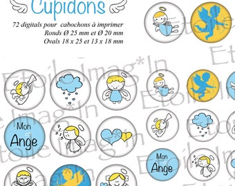 Planche 72 digitales * Cupidons * à imprimer pour cabochons