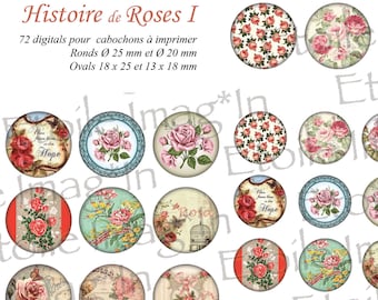 Planche 72 digitales * Histoire de Roses I * à imprimer pour cabochons