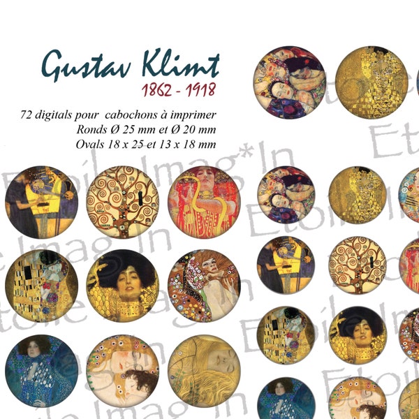 Planche 72 digitales * Gustave Klimt * à imprimer pour cabochons