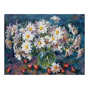 Impressionist original oil painting on canvas by Europe artist A. Chebotaru.Flowers painting. Impressionist still life. Floral artwork