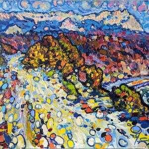 Original Impressionist Oil Painting: Mountains Seascape, Signed Artwork (31.5&quot;x39.4&quot;)