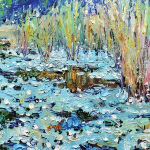 Impressionist Water Lilies Oil Painting: Waterscape Floral Art, 15.7&quot; x 19.7&quot;