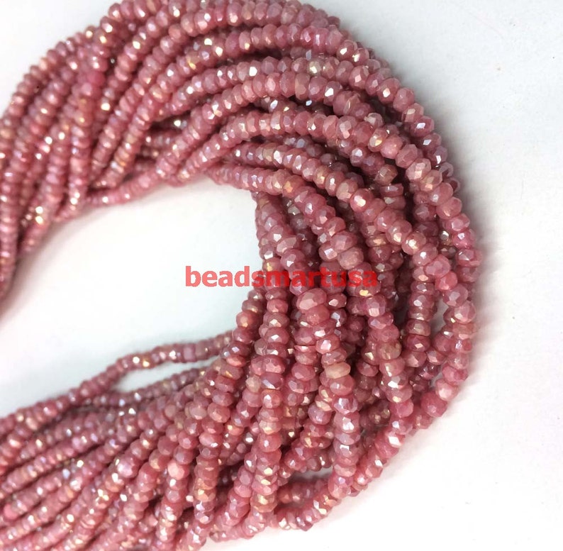 moonstone faceted rondelle beads,coted beads Rare dark pink Mystic moonstone faceted rondelle loose gemstone beads