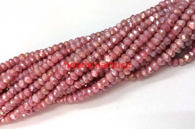 moonstone faceted rondelle beads,coted beads Rare dark pink Mystic moonstone faceted rondelle loose gemstone beads