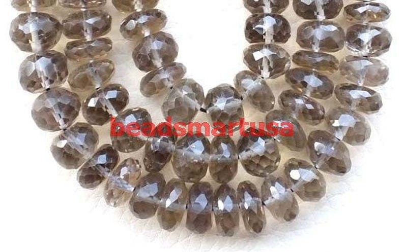 quartz stone necklace 7mm-8mm smoky quartz loose gemstone AAA smoky quartz faceted rondelle beads