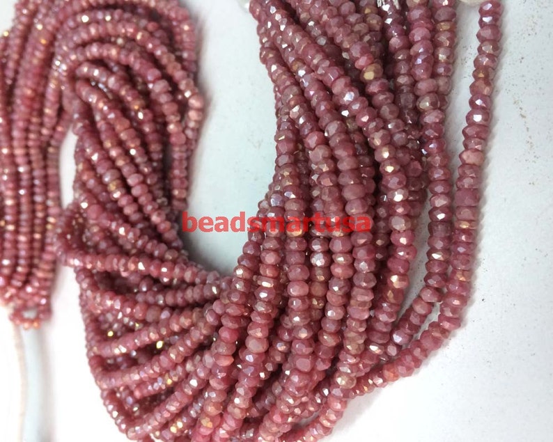 moonstone faceted rondelle beads,coted beads Rare dark pink Mystic moonstone faceted rondelle loose gemstone beads