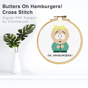 Margarine boy Hamburgers! Cross Stitch Pattern Digital PDF | TV Cartoon Meme Funny