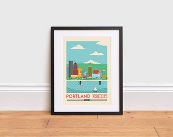 Portland Oregon Illustration Print: Cityscape Travel Poster