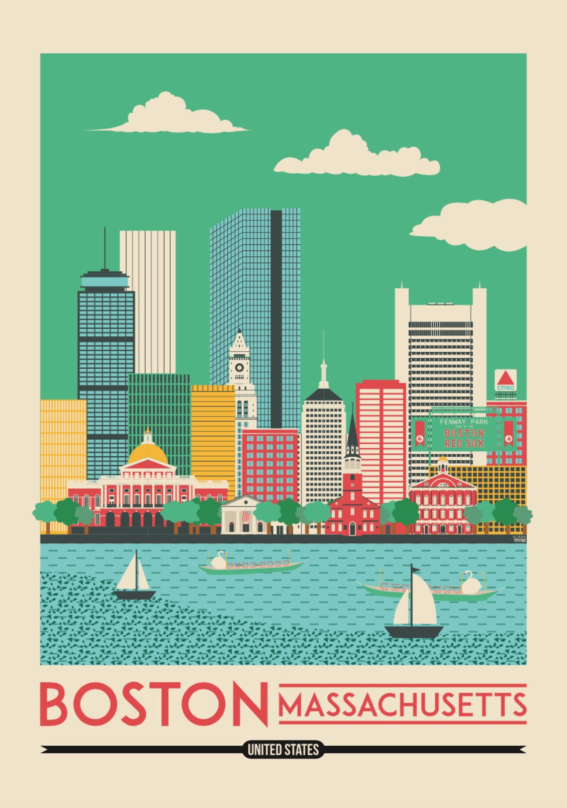 Boston Print USA Poster Travel Poster Etsy
