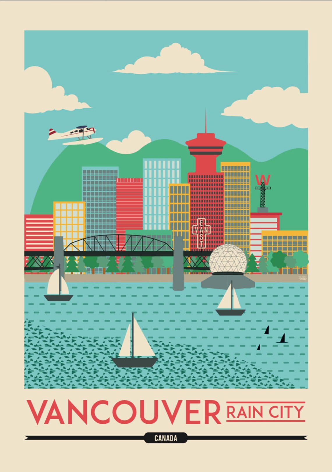 Vancouver Print Vancouver City Poster Vancouver Skyline Etsy