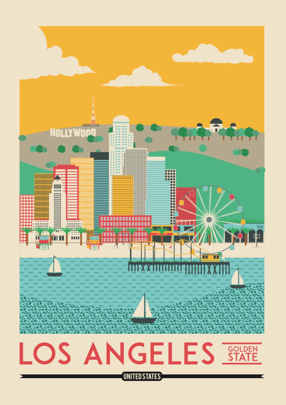 Los Angeles Print Los Angeles poster LA Print USA Poster Etsy