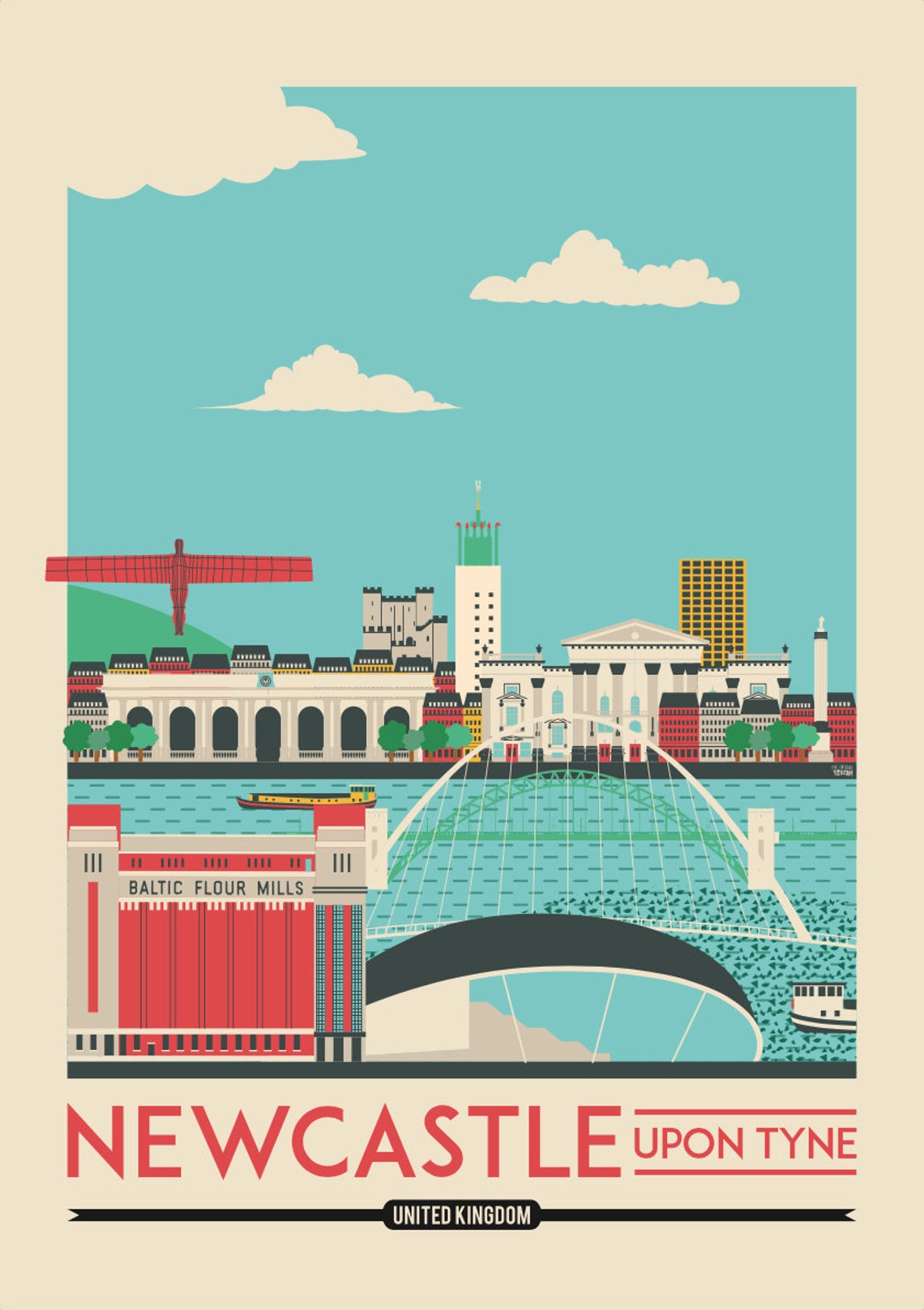 Newcastle Upon Tyne Print England Poster Travel Poster Etsy UK