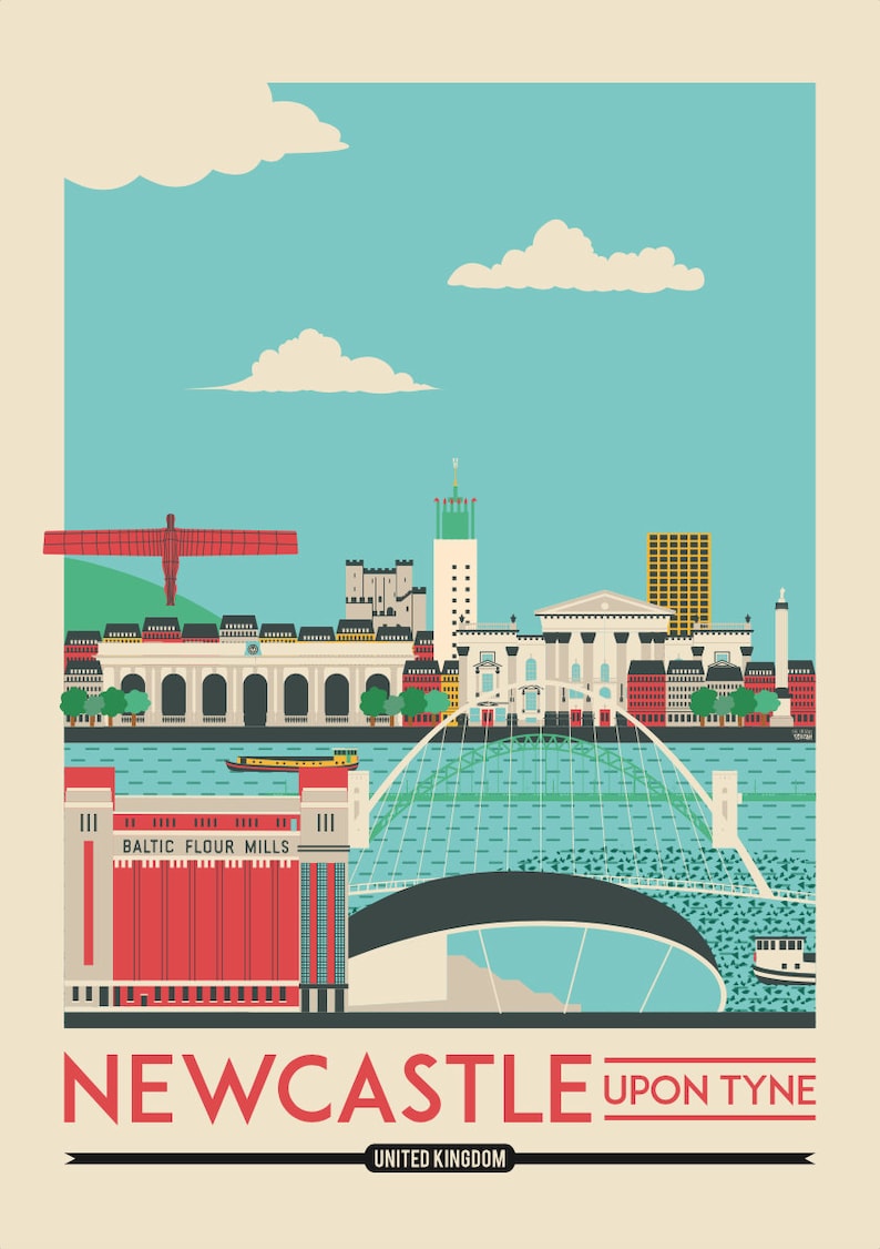 Newcastle upon Tyne Print England Poster Travel Poster Etsy