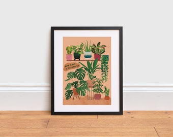 Indoor Plant Print: "How Many is Too Many?" Botanical Art