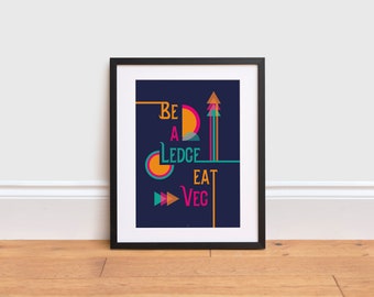 Veganer Druck: 70s Style buntes Poster, Tierrechte-Kunst