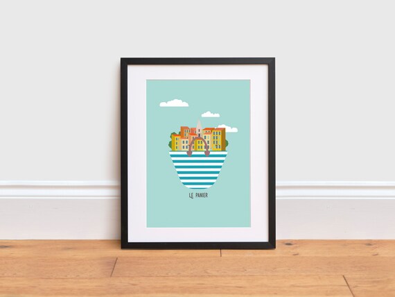Marseille Print: Le Panier Neighborhood Illustration, Recycled Paper